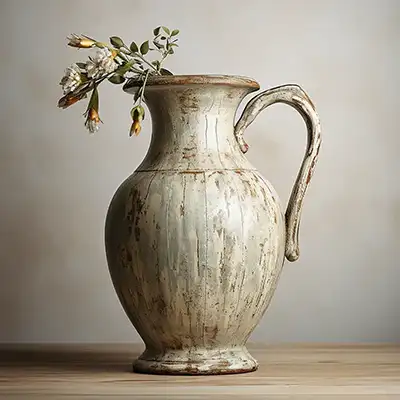 large white farmhouse style vase one handle